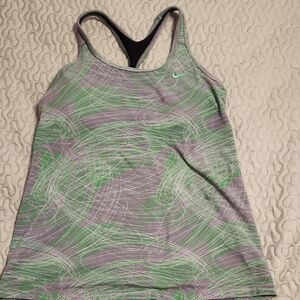 Nike Gray and Green Patterned Tank Top
